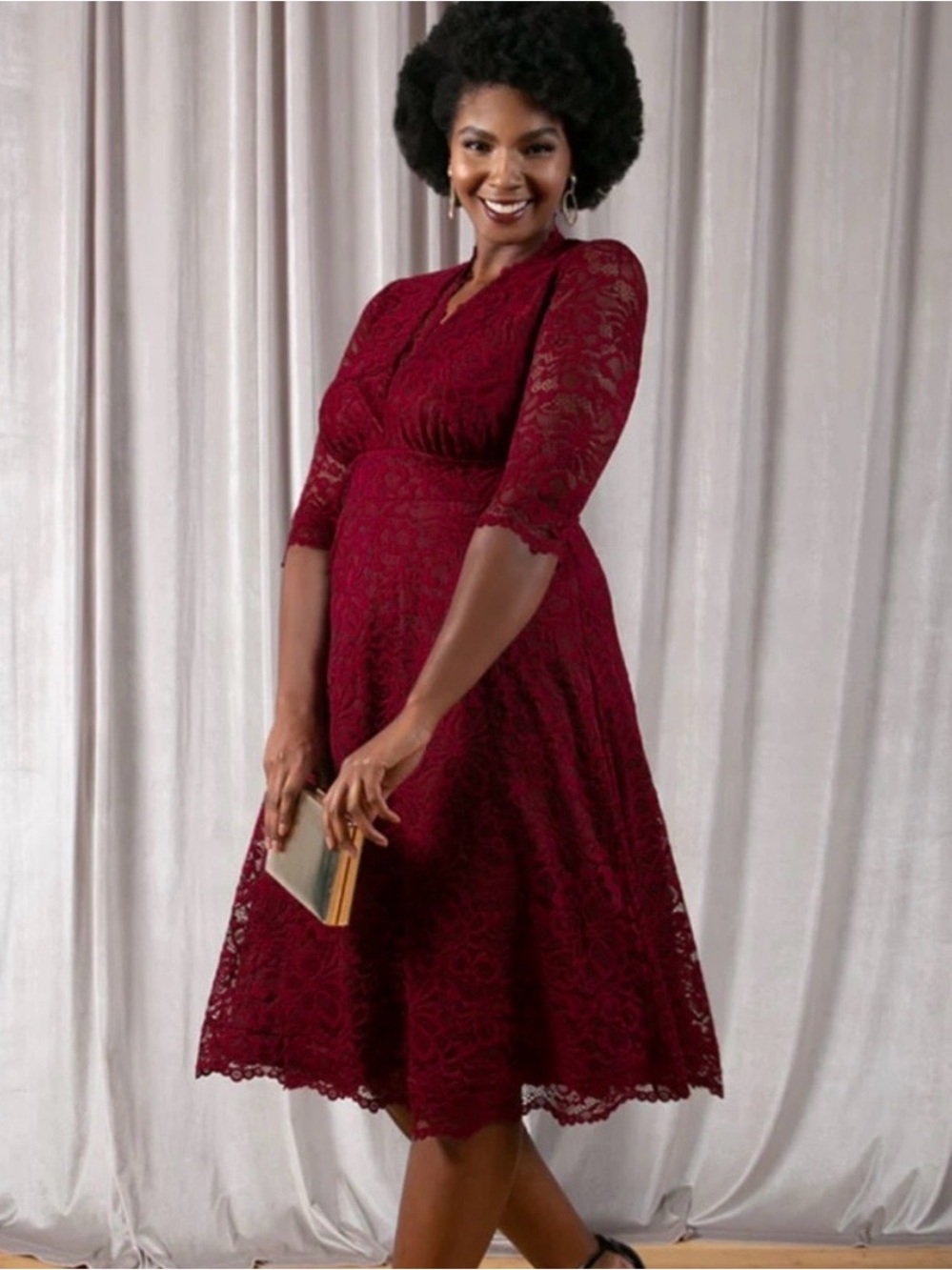 Kiyonna Burgundy Mademoiselle Lace Cocktail Dress Plus Size 2X (18-20)